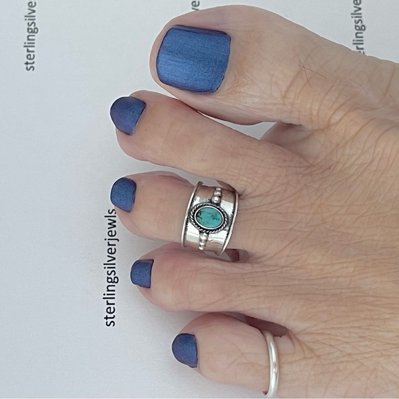 Sterling Silver Bali Style Genuine Turquoise Toe Ring, Silver Rings, Midi Ring - Picture 8 of 14